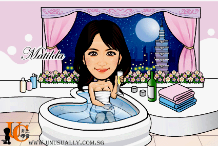 Digital Caricature Drawing - Female In Bathtub Theme